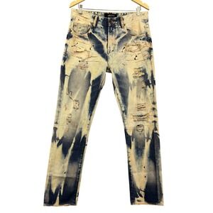 Akoo Jeans 32x31 Distressed Bleach Wash Paint Splatter Denim Hip‎ Hop Streetwear